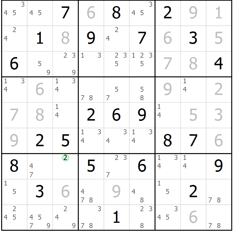 Position des candidats pour la solution de la Gr 28 page 31 du magazine de sudoku Virtuose n° 109