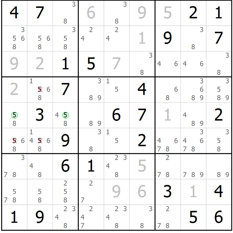 Position des candidats pour la solution de la Gr 29 page 32 du magazine de sudoku Virtuose n° 109