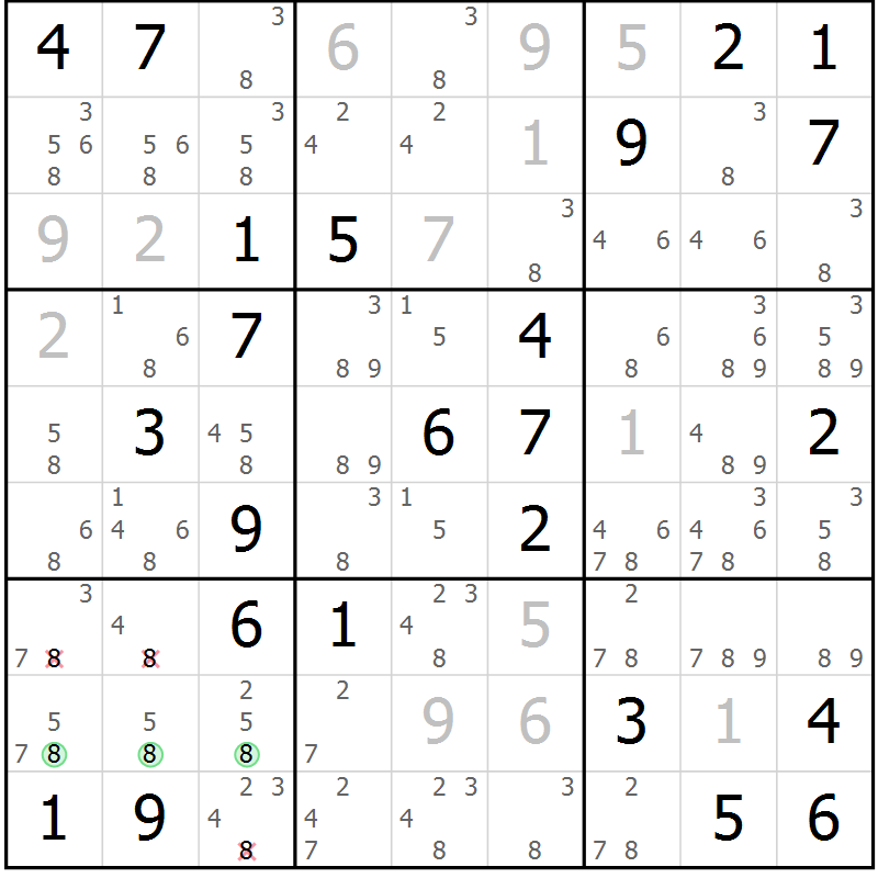 Position des candidats pour la solution de la Gr 29 page 32 du magazine de sudoku Virtuose n° 109