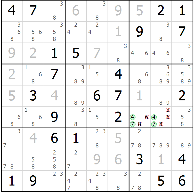 Position des candidats pour la solution de la Gr 29 page 32 du magazine de sudoku Virtuose n° 109