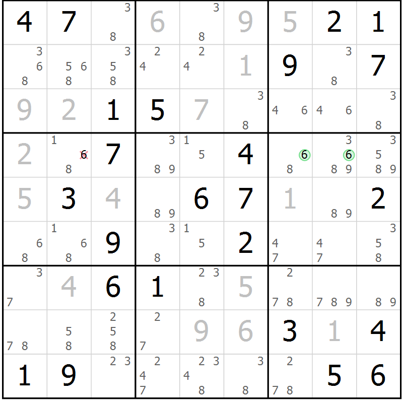 Position des candidats pour la solution de la Gr 29 page 32 du magazine de sudoku Virtuose n° 109