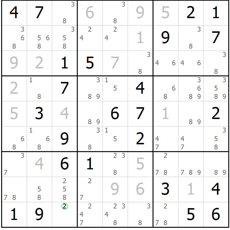 Position des candidats pour la solution de la Gr 29 page 32 du magazine de sudoku Virtuose n° 109