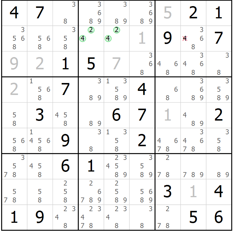 Position des candidats pour la solution de la Gr 29 page 32 du magazine de sudoku Virtuose n° 109