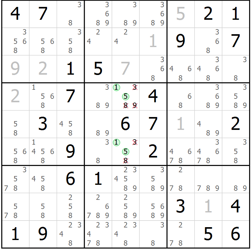 Position des candidats pour la solution de la Gr 29 page 32 du magazine de sudoku Virtuose n° 109