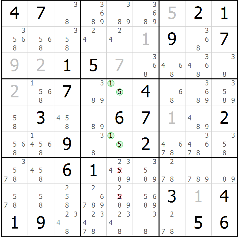 Position des candidats pour la solution de la Gr 29 page 32 du magazine de sudoku Virtuose n° 109
