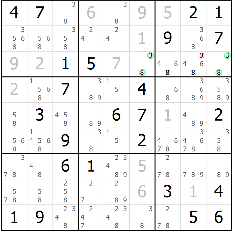 Position des candidats pour la solution de la Gr 29 page 32 du magazine de sudoku Virtuose n° 109