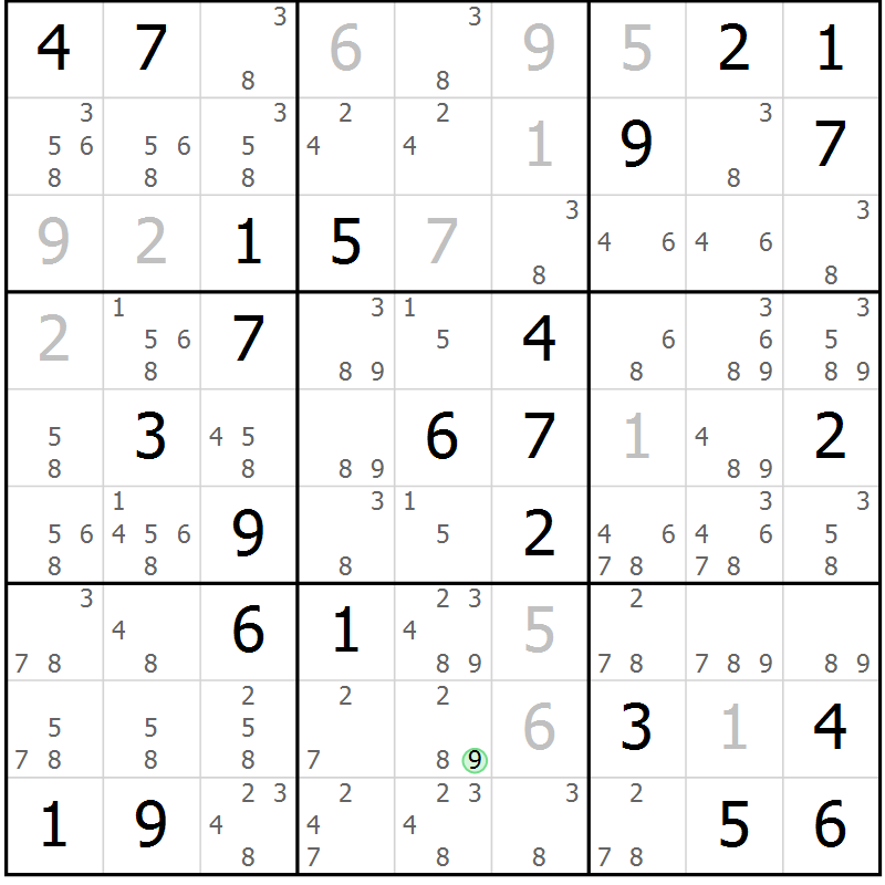 Position des candidats pour la solution de la Gr 29 page 32 du magazine de sudoku Virtuose n° 109