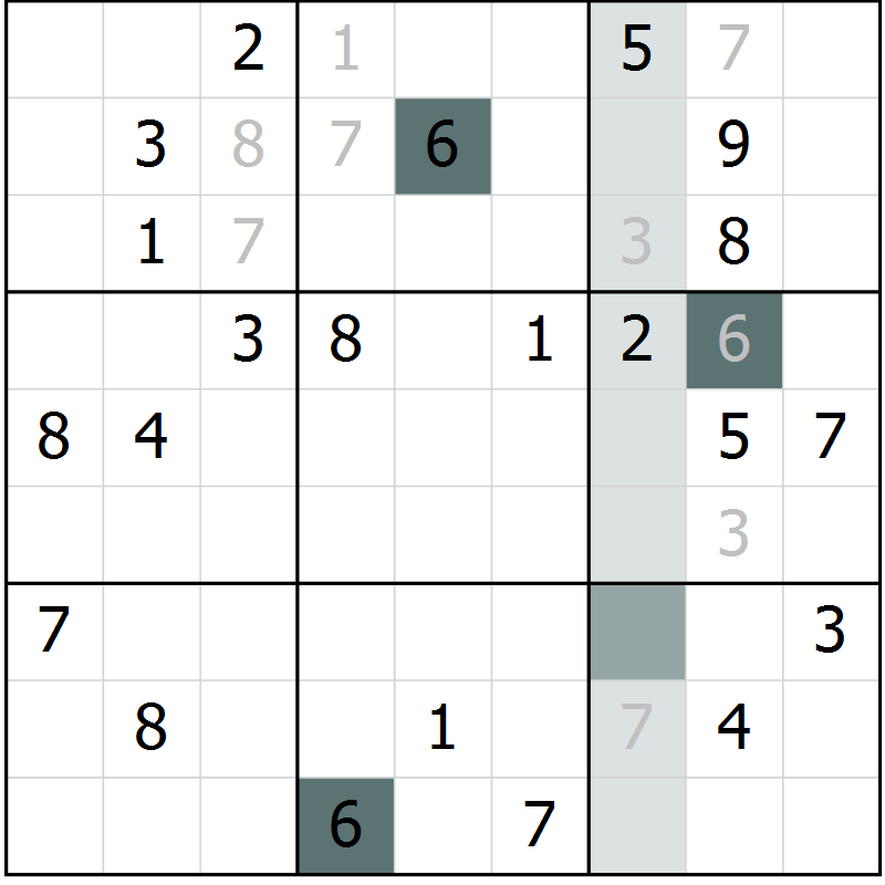 Position des candidats pour la solution de la Gr 3 page 6 du magazine de sudoku Virtuose n° 109