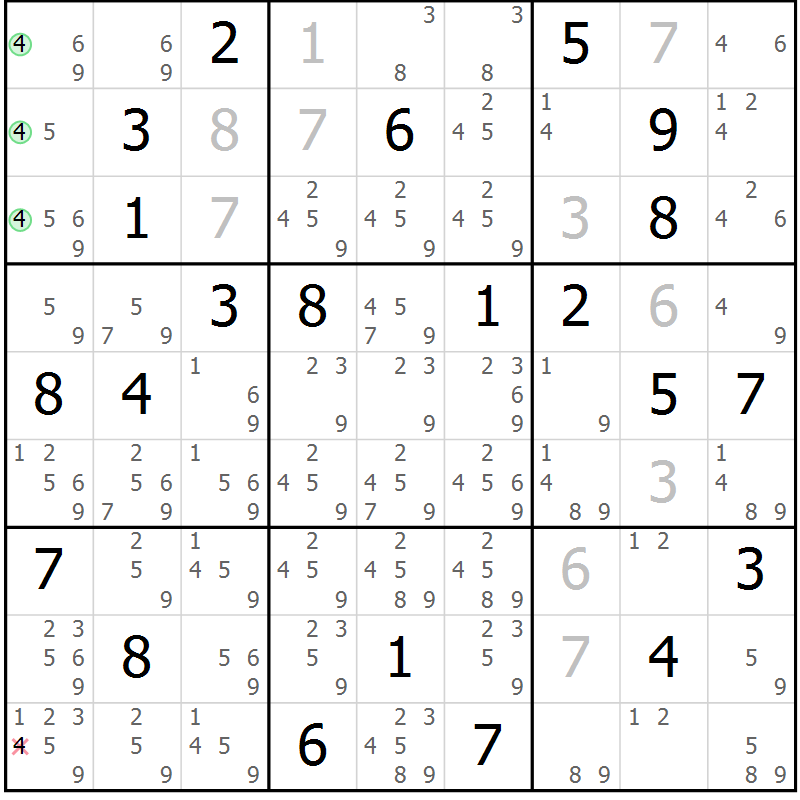 Position des candidats pour la solution de la Gr 3 page 6 du magazine de sudoku Virtuose n° 109