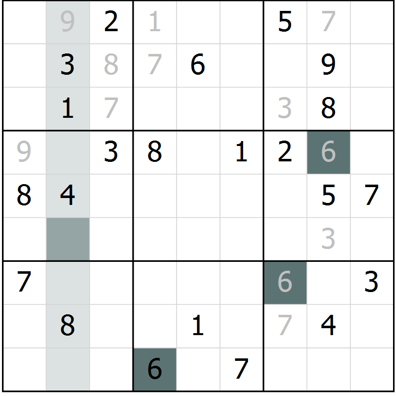 Position des candidats pour la solution de la Gr 3 page 6 du magazine de sudoku Virtuose n° 109
