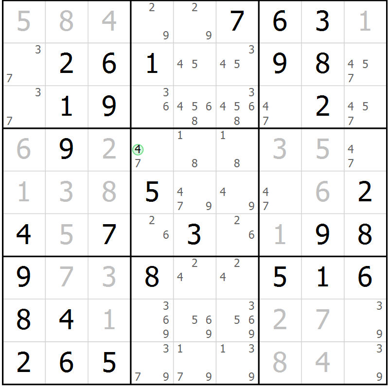 Position des candidats pour la solution de la Gr 30 page 33 du magazine de sudoku Virtuose n° 109