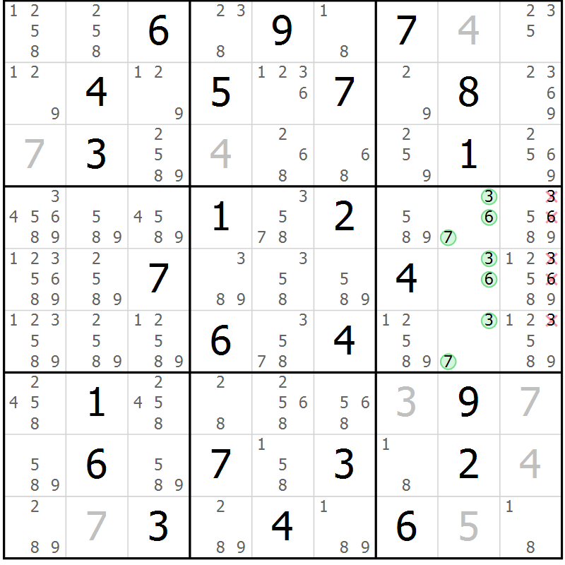 Position des candidats pour la solution de la Gr 31 page 34 du magazine de sudoku Virtuose n° 109