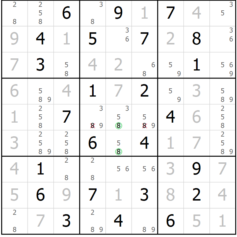 Position des candidats pour la solution de la Gr 31 page 34 du magazine de sudoku Virtuose n° 109