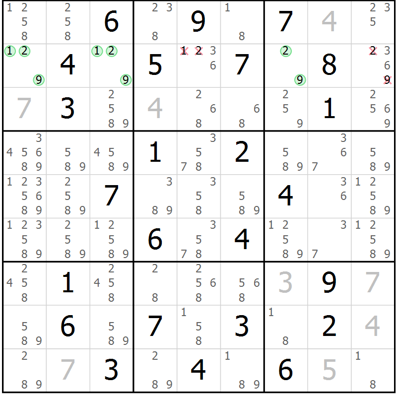 Position des candidats pour la solution de la Gr 31 page 34 du magazine de sudoku Virtuose n° 109