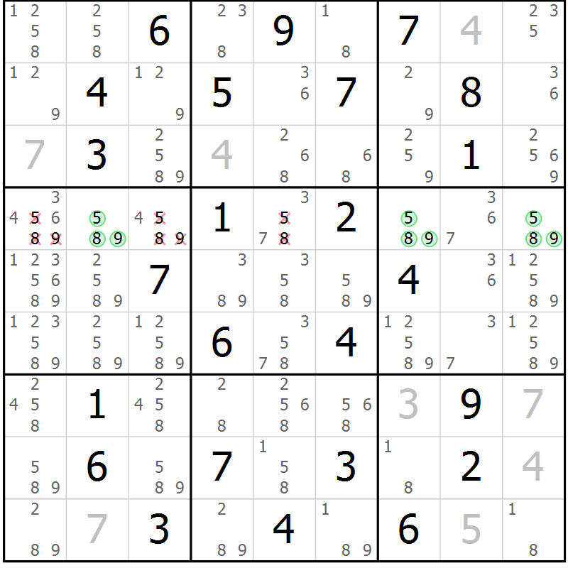 Position des candidats pour la solution de la Gr 31 page 34 du magazine de sudoku Virtuose n° 109
