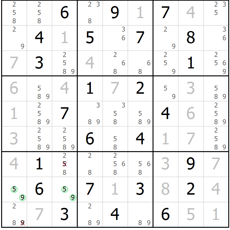 Position des candidats pour la solution de la Gr 31 page 34 du magazine de sudoku Virtuose n° 109