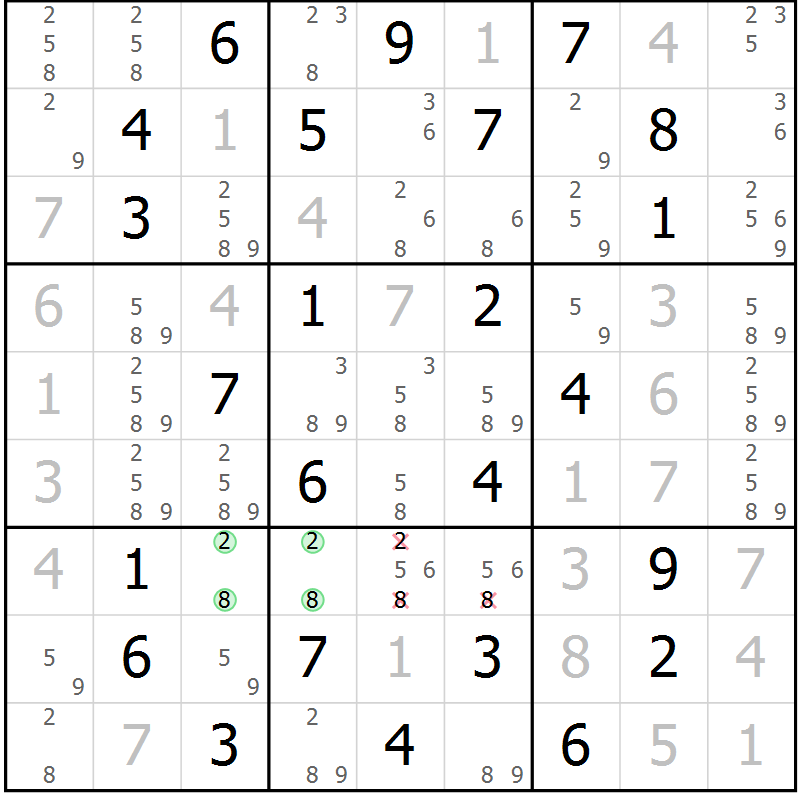 Position des candidats pour la solution de la Gr 31 page 34 du magazine de sudoku Virtuose n° 109