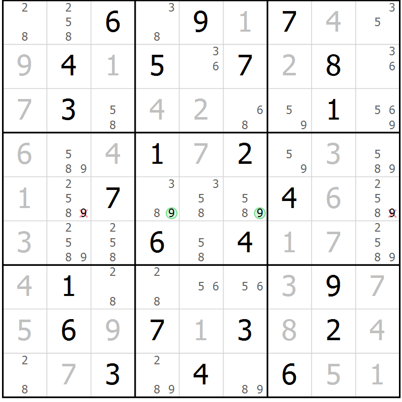Position des candidats pour la solution de la Gr 31 page 34 du magazine de sudoku Virtuose n° 109