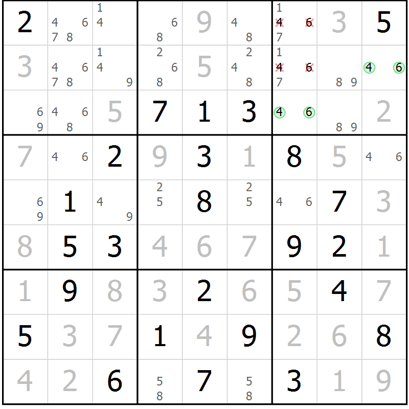Position des candidats pour la solution de la Gr 32 page 35 du magazine de sudoku Virtuose n° 109