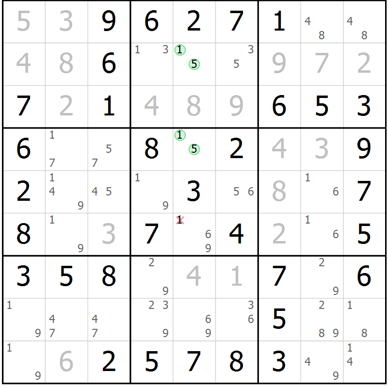 Position des candidats pour la solution de la Gr 33 page 36 du magazine de sudoku Virtuose n° 109
