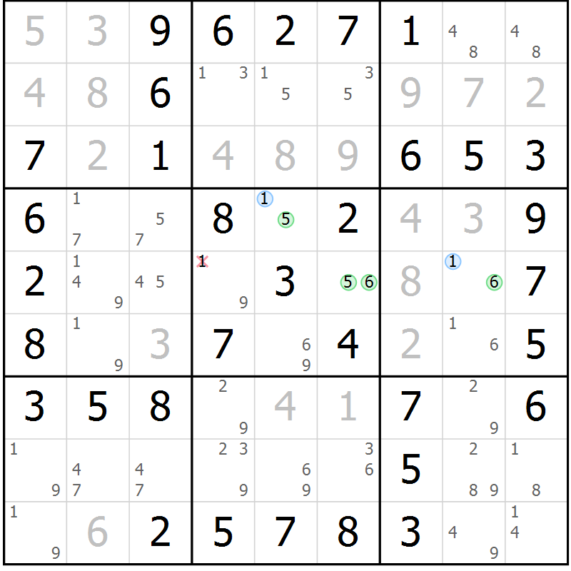 Position des candidats pour la solution de la Gr 33 page 36 du magazine de sudoku Virtuose n° 109