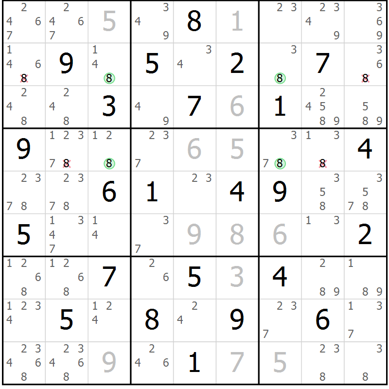 Position des candidats pour la solution de la Gr 36 page 39 du magazine de sudoku Virtuose n° 109