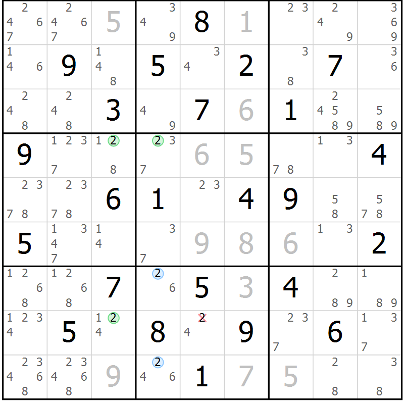 Position des candidats pour la solution de la Gr 36 page 39 du magazine de sudoku Virtuose n° 109