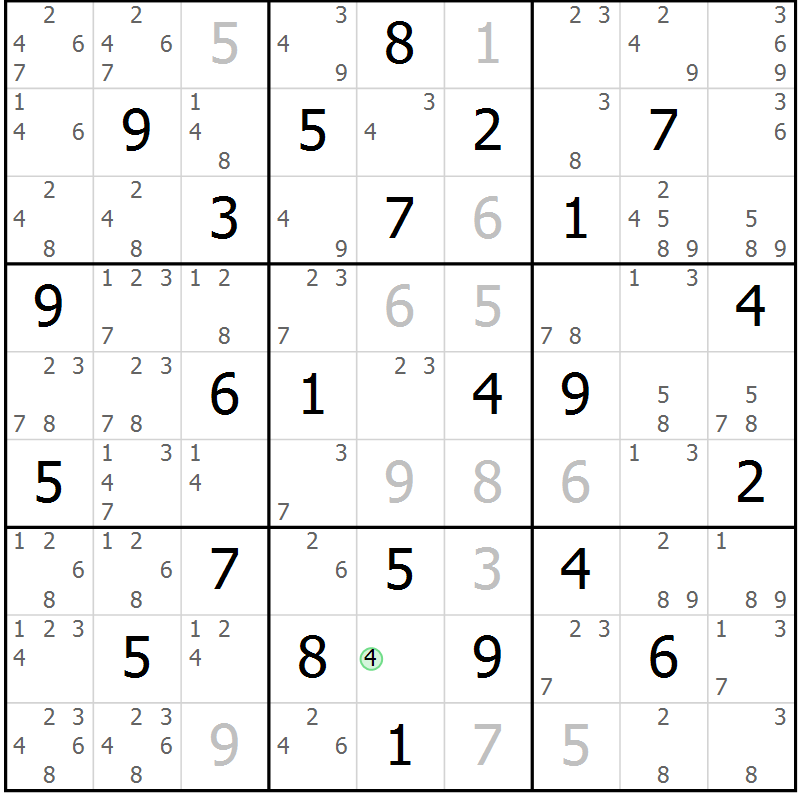 Position des candidats pour la solution de la Gr 36 page 39 du magazine de sudoku Virtuose n° 109