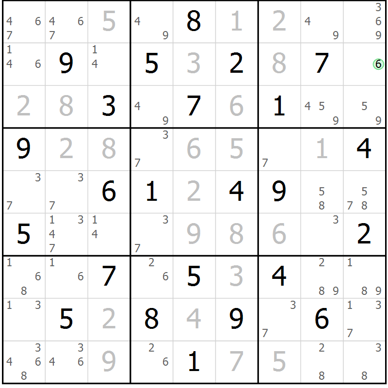 Position des candidats pour la solution de la Gr 36 page 39 du magazine de sudoku Virtuose n° 109