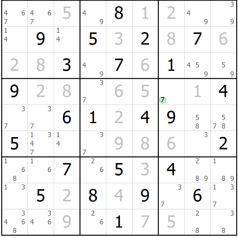 Position des candidats pour la solution de la Gr 36 page 39 du magazine de sudoku Virtuose n° 109