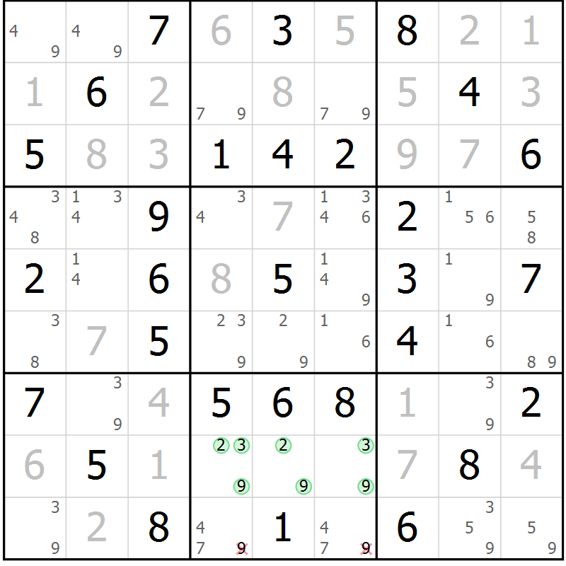 Position des candidats pour la solution de la Gr 38 page 41 du magazine de sudoku Virtuose n° 109
