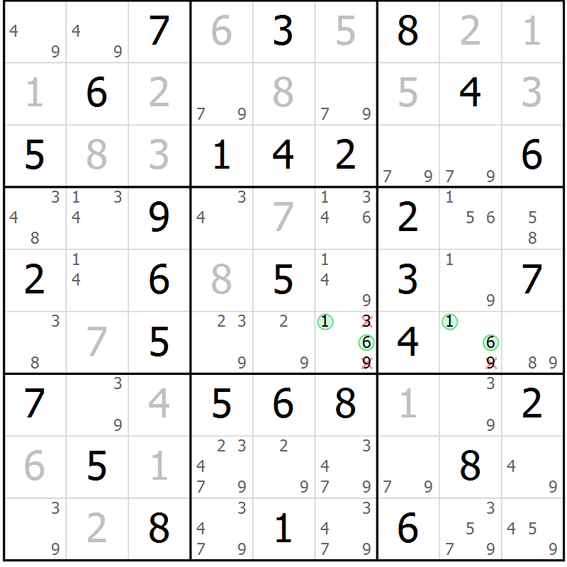 Position des candidats pour la solution de la Gr 38 page 41 du magazine de sudoku Virtuose n° 109