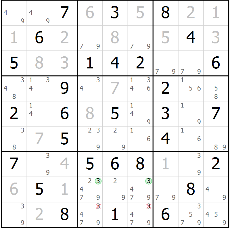 Position des candidats pour la solution de la Gr 38 page 41 du magazine de sudoku Virtuose n° 109