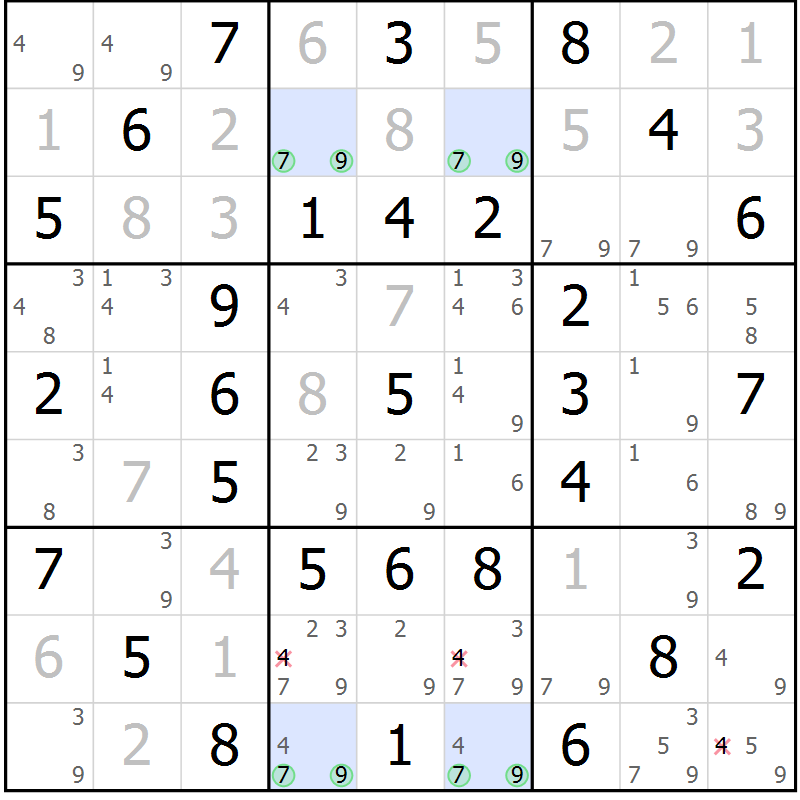 Position des candidats pour la solution de la Gr 38 page 41 du magazine de sudoku Virtuose n° 109