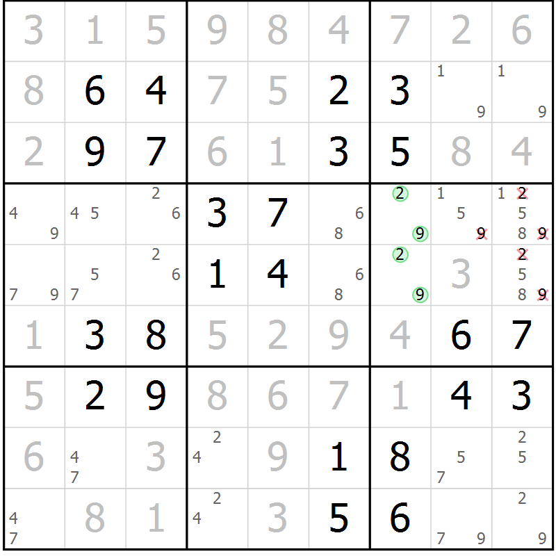 Position des candidats pour la solution de la Gr 39 page 42 du magazine de sudoku Virtuose n° 109