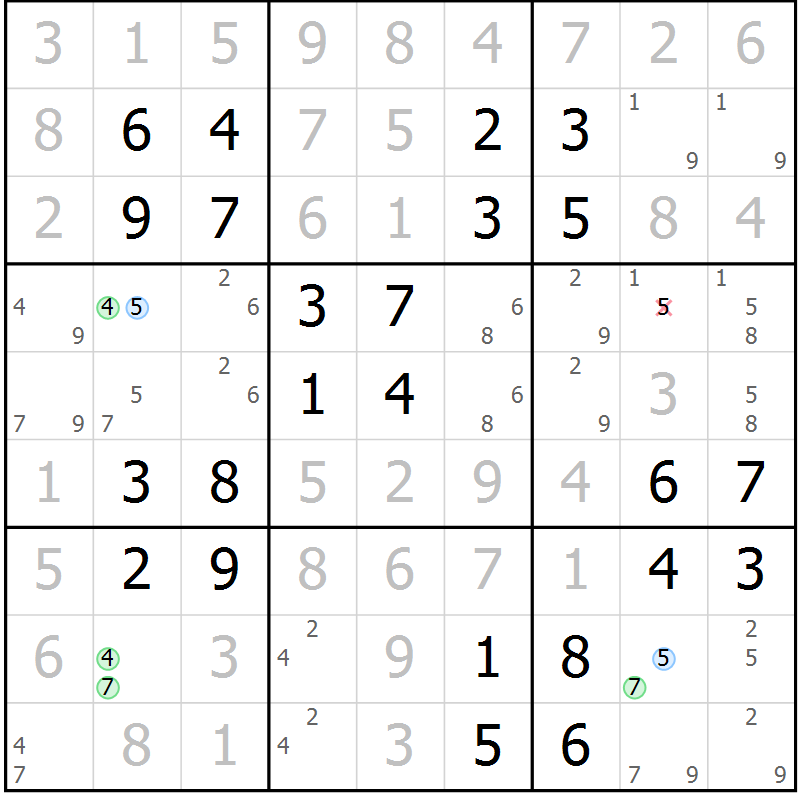 Position des candidats pour la solution de la Gr 39 page 42 du magazine de sudoku Virtuose n° 109