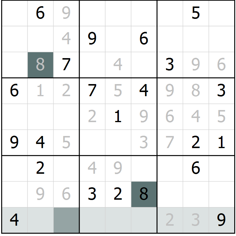 Position des candidats pour la solution de la Gr 4 page 7 du magazine de sudoku Virtuose n° 109