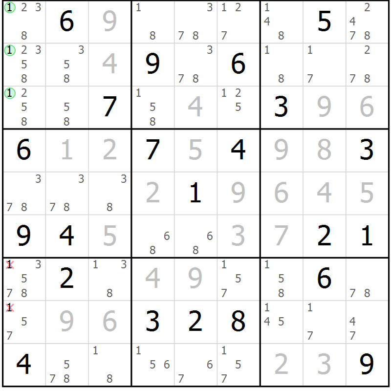 Position des candidats pour la solution de la Gr 4 page 7 du magazine de sudoku Virtuose n° 109