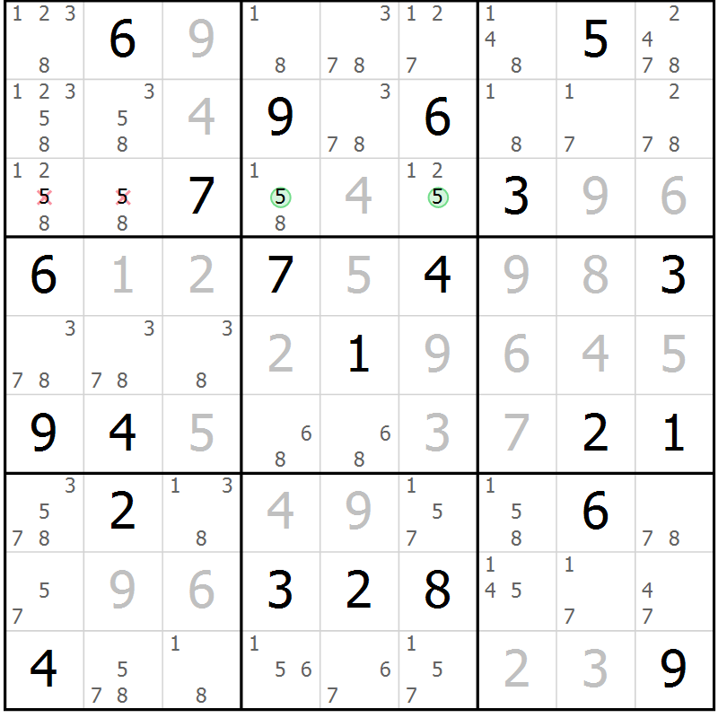 Position des candidats pour la solution de la Gr 4 page 7 du magazine de sudoku Virtuose n° 109