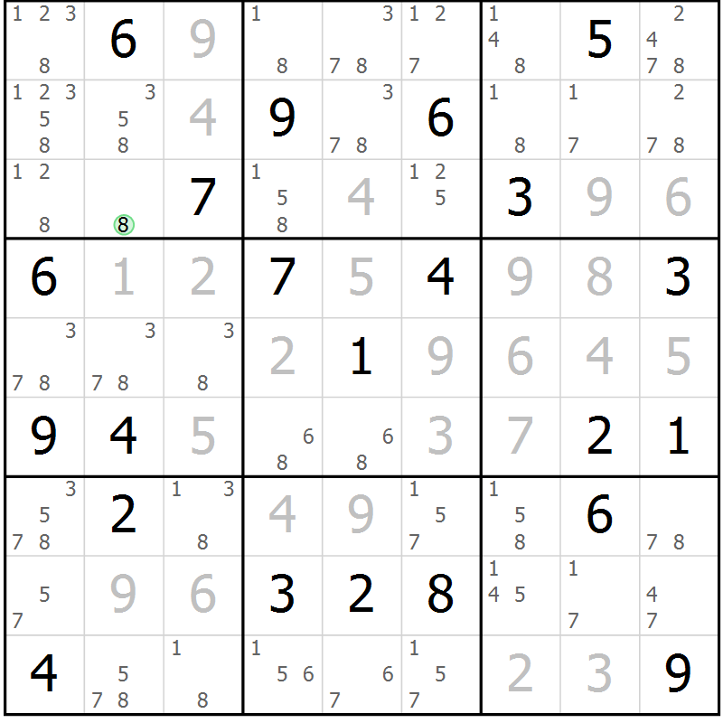 Position des candidats pour la solution de la Gr 4 page 7 du magazine de sudoku Virtuose n° 109