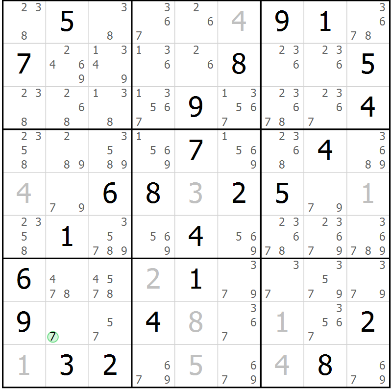 Position des candidats pour la solution de la Gr 40 page 43 du magazine de sudoku Virtuose n° 109