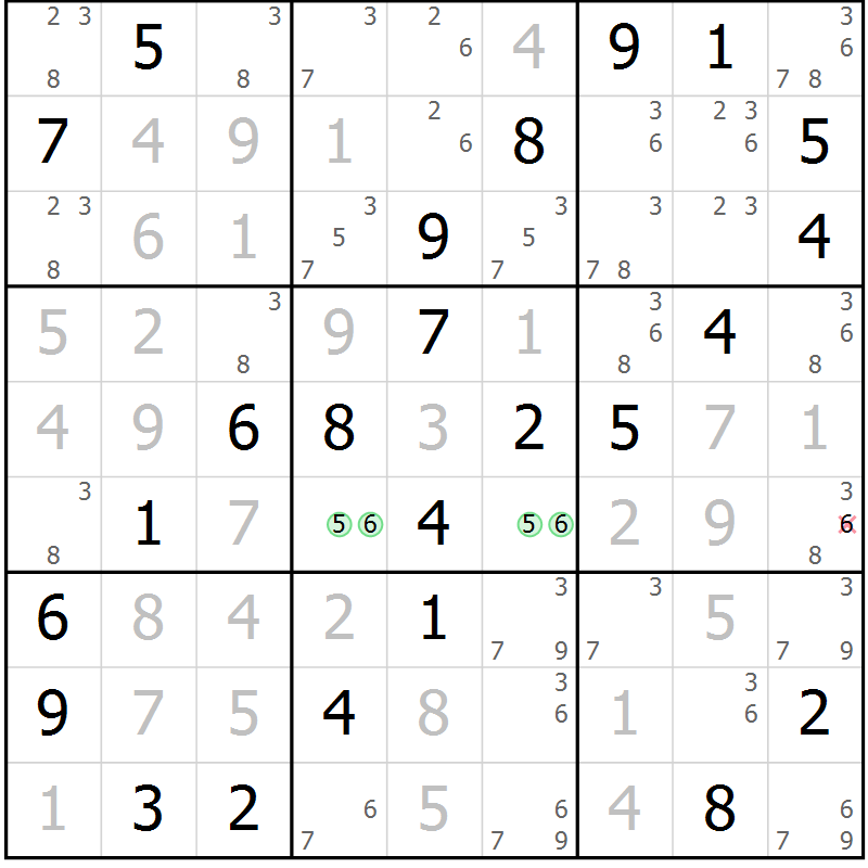 Position des candidats pour la solution de la Gr 40 page 43 du magazine de sudoku Virtuose n° 109