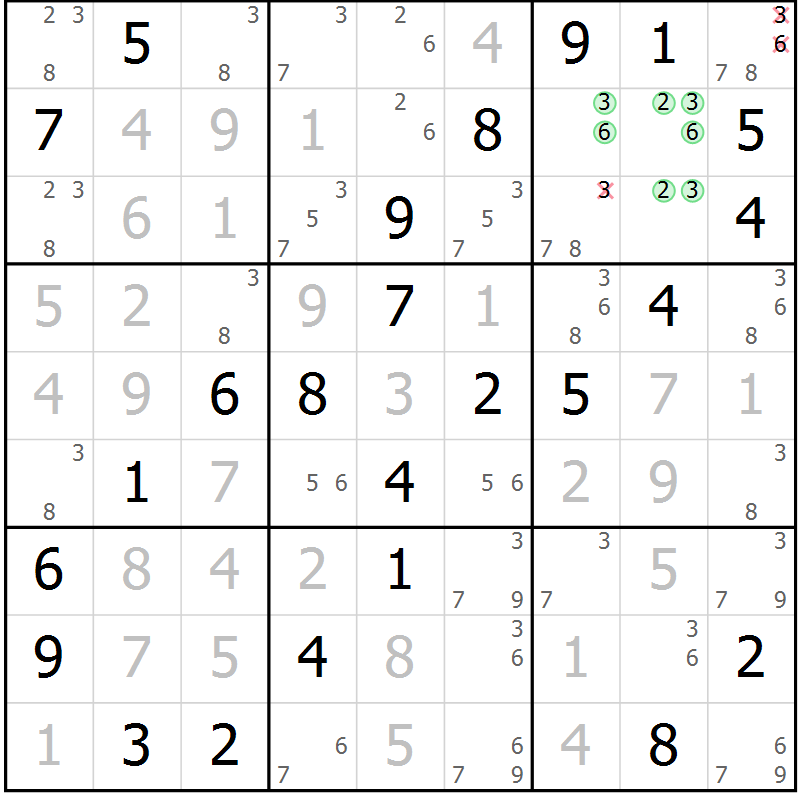 Position des candidats pour la solution de la Gr 40 page 43 du magazine de sudoku Virtuose n° 109