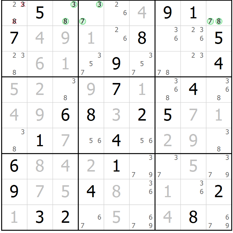 Position des candidats pour la solution de la Gr 40 page 43 du magazine de sudoku Virtuose n° 109
