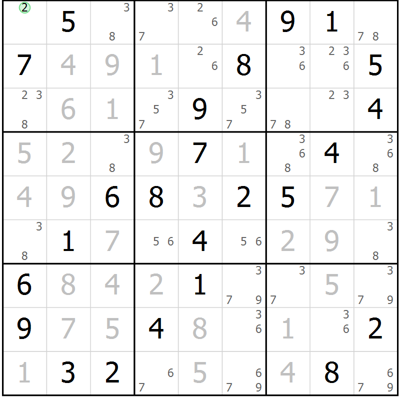 Position des candidats pour la solution de la Gr 40 page 43 du magazine de sudoku Virtuose n° 109