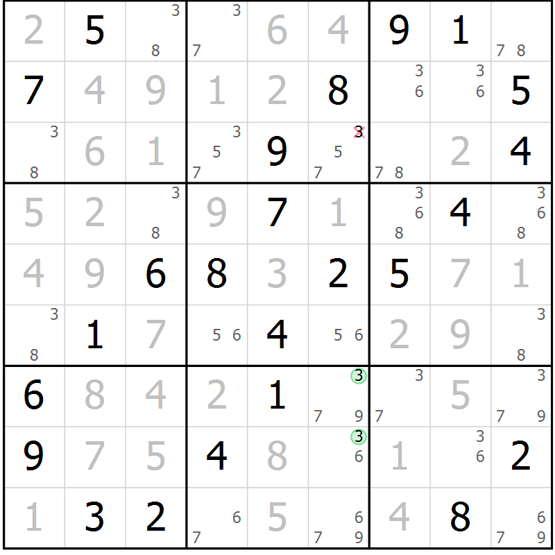 Position des candidats pour la solution de la Gr 40 page 43 du magazine de sudoku Virtuose n° 109