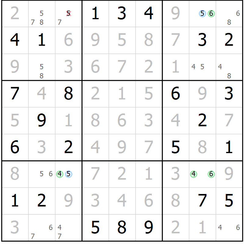 Position des candidats pour la solution de la Gr 41 page 44 du magazine de sudoku Virtuose n° 109