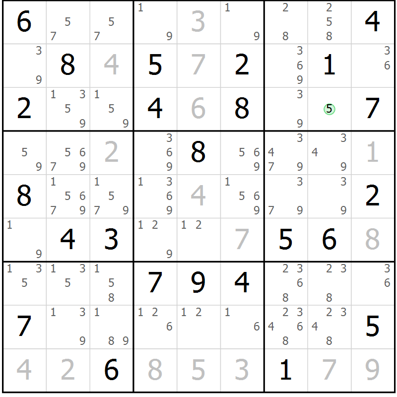 Position des candidats pour la solution de la Gr 42 page 45 du magazine de sudoku Virtuose n° 109