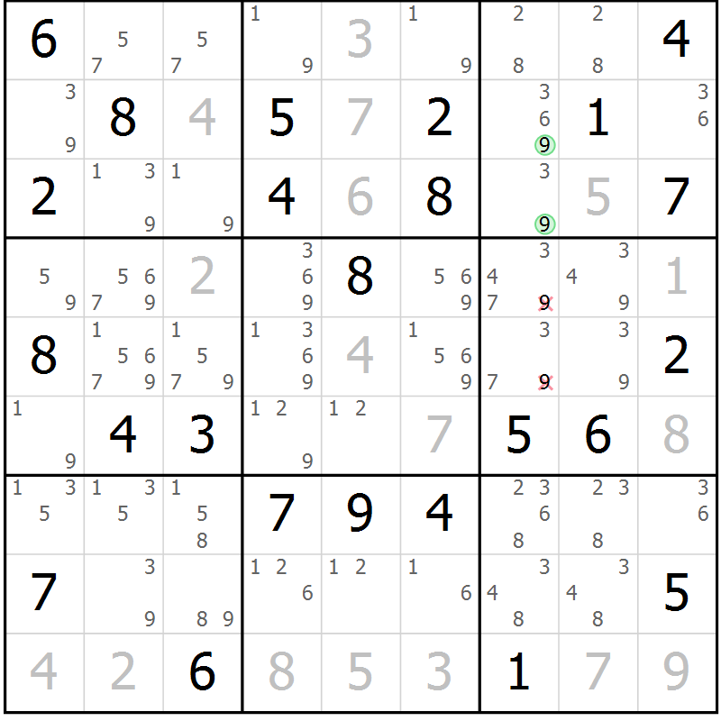 Position des candidats pour la solution de la Gr 42 page 45 du magazine de sudoku Virtuose n° 109