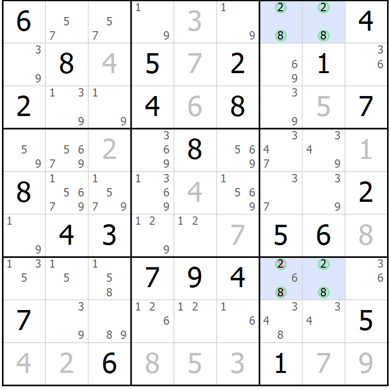 Position des candidats pour la solution de la Gr 42 page 45 du magazine de sudoku Virtuose n° 109